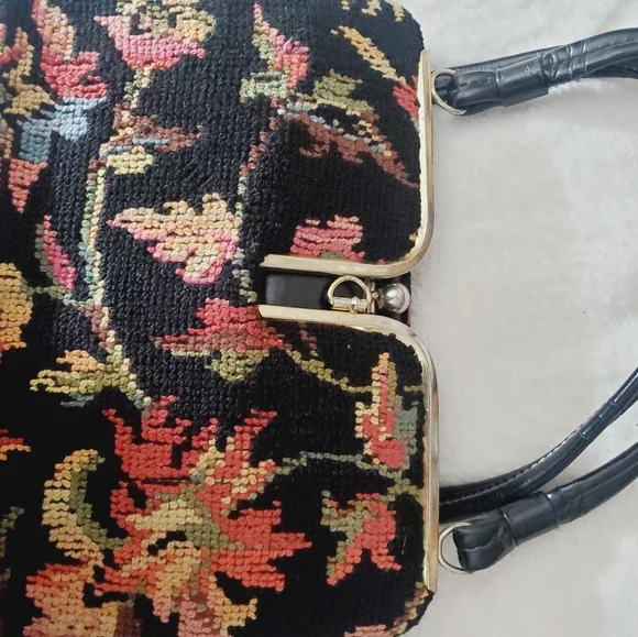 Stunning 1940's 50's needlepoint wool vintage purse bag floral handmade fall - Picture 10 of 16